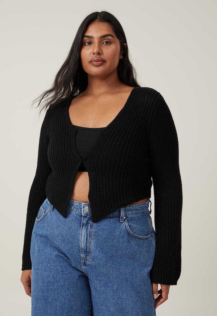 Cotton On - Plus summer knit peekaboo cardigan - black