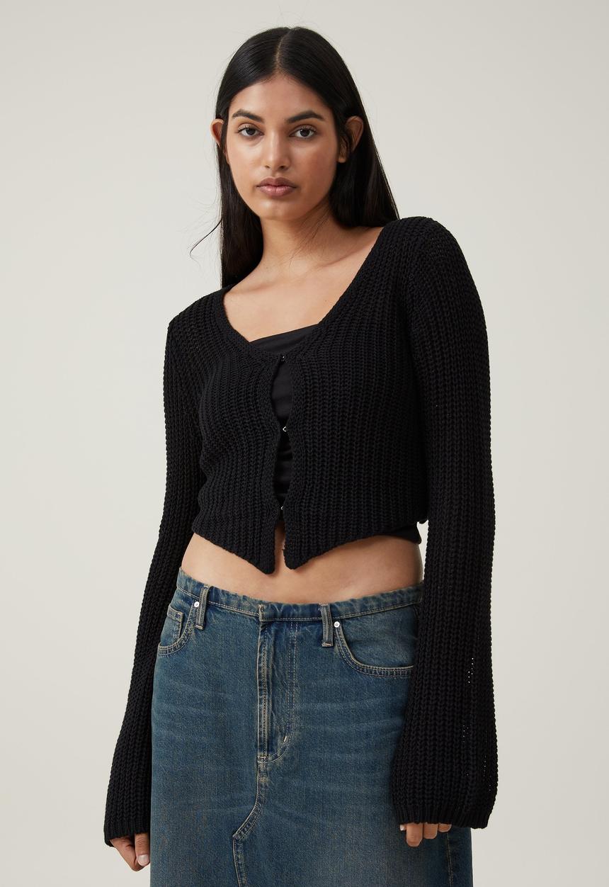 Cotton On - Summer knit peekaboo cardigan - black