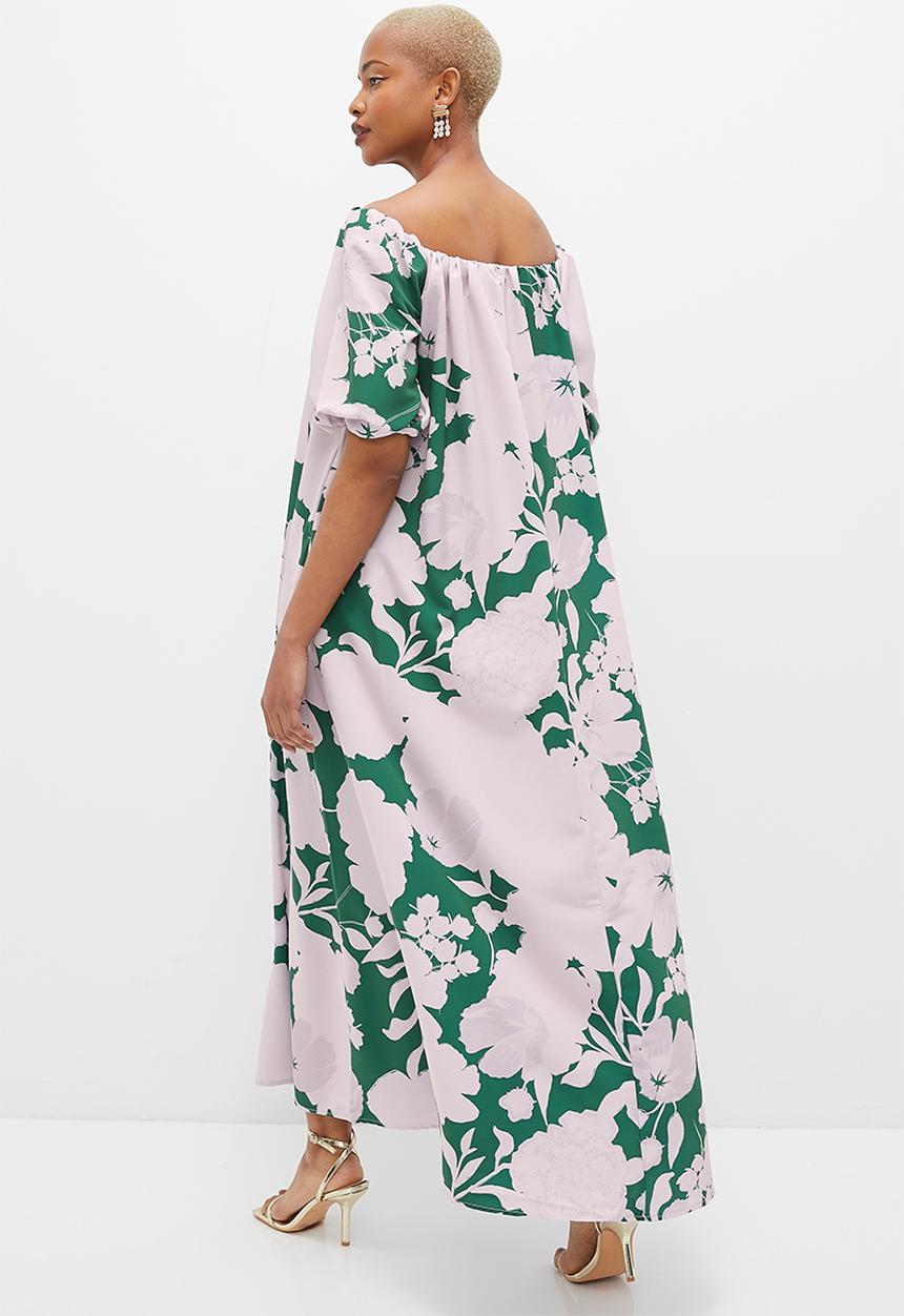 MILLA - Bardot volume maxi dress - pink & green
