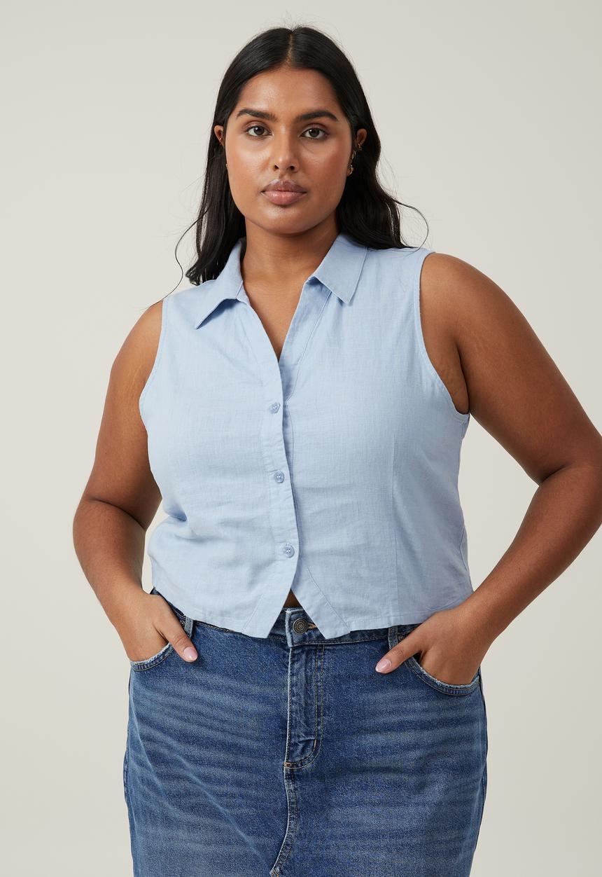 Cotton On - Plus haven sleeveless shirt - vintage blue