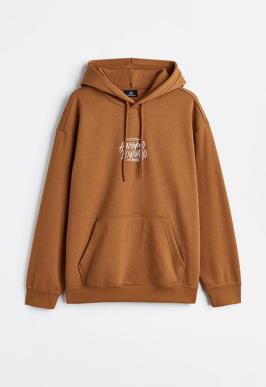 H&M - Relaxed fit printed hoodie - brown / hollywood 