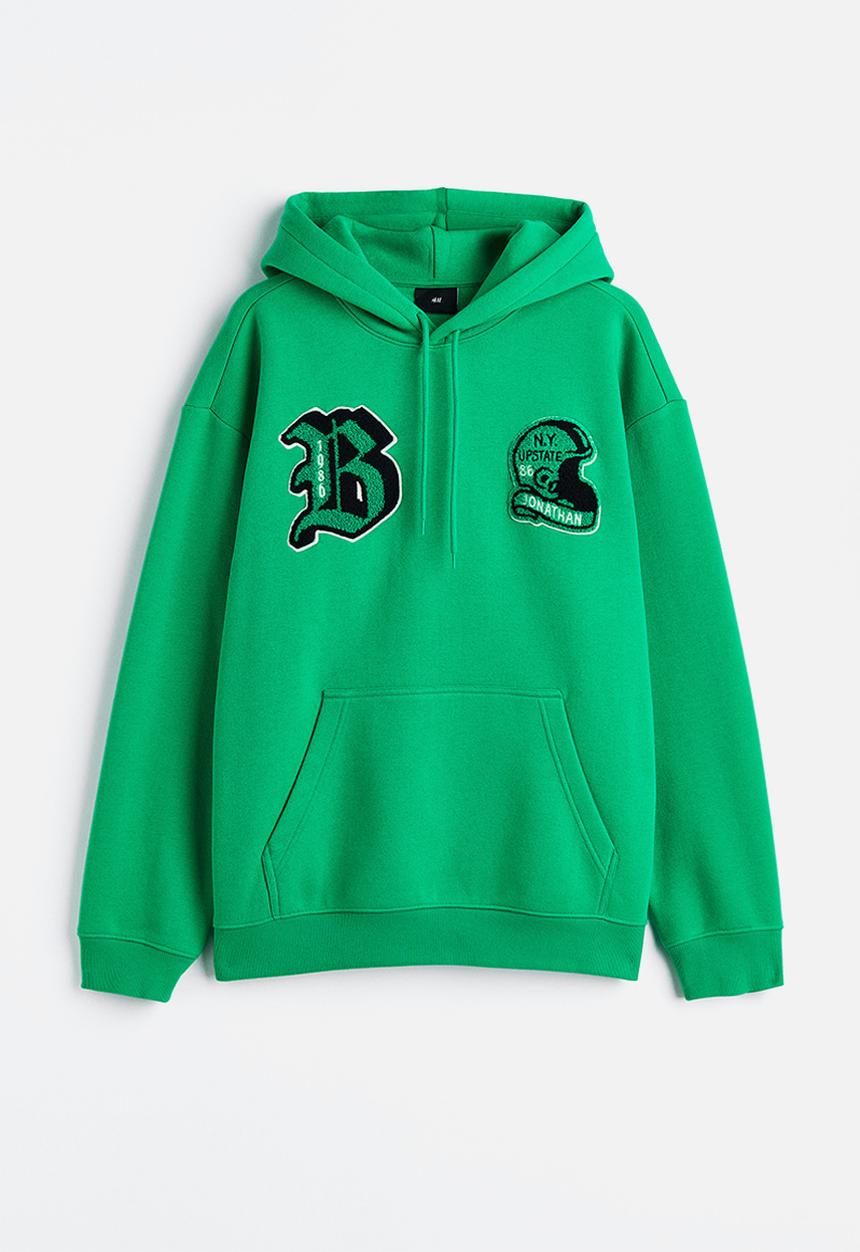 H&M - Relaxed fit printed hoodie - bright green / ny upstate 86