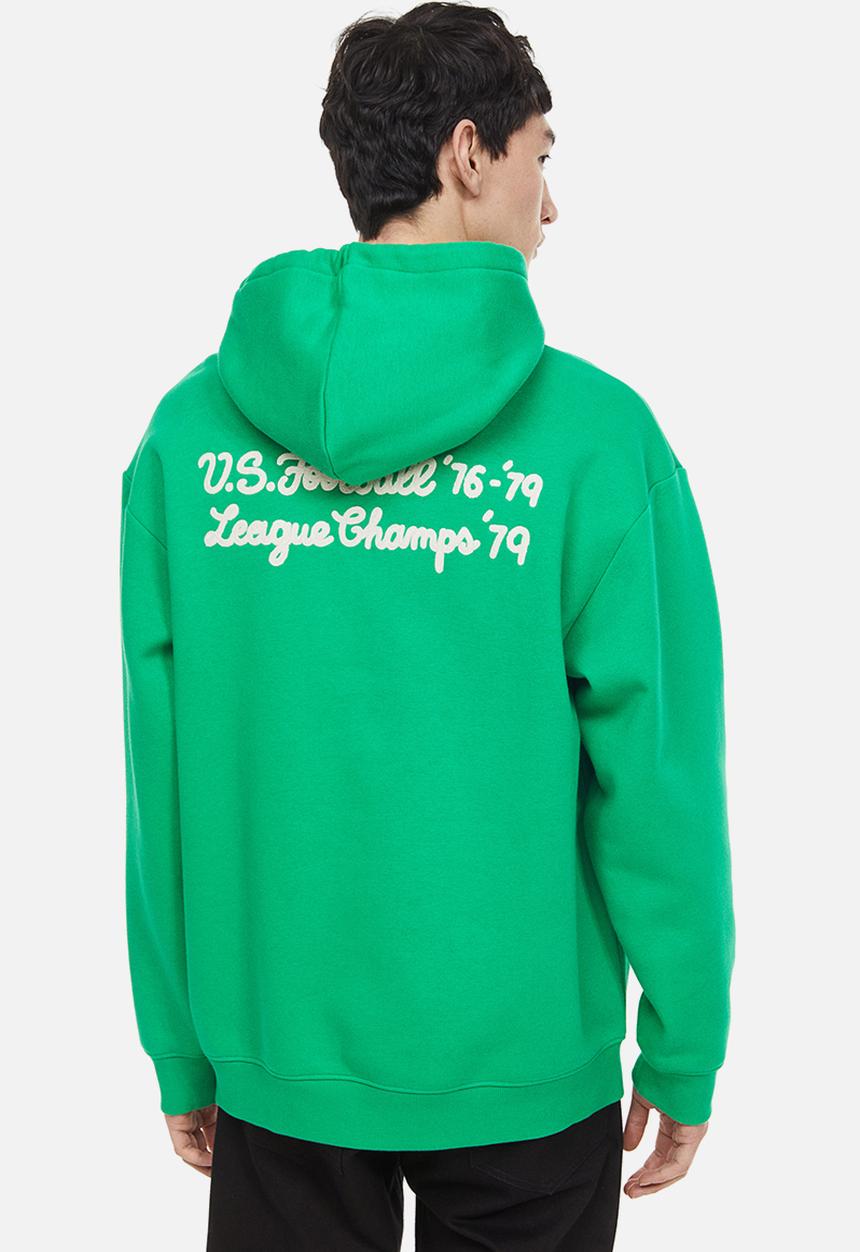 H&M - Relaxed fit printed hoodie - bright green / ny upstate 86