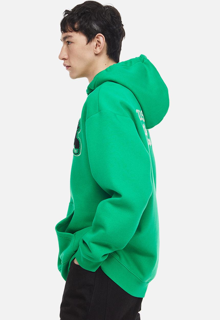 H&M - Relaxed fit printed hoodie - bright green / ny upstate 86