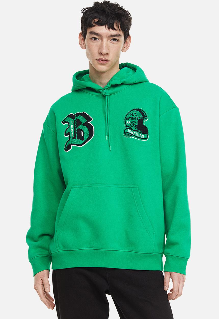 H&M - Relaxed fit printed hoodie - bright green / ny upstate 86