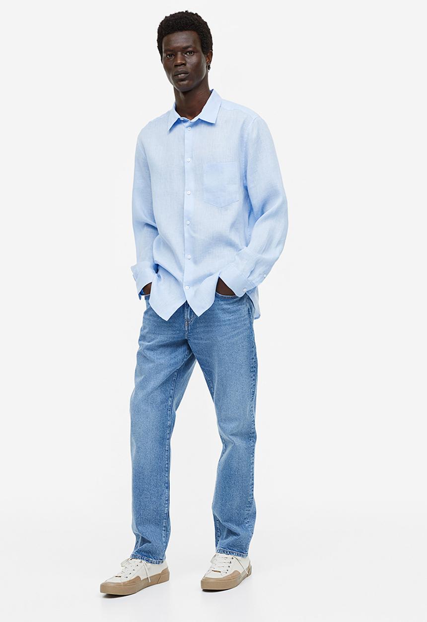 H&M - Regular fit linen shirt - light blue 