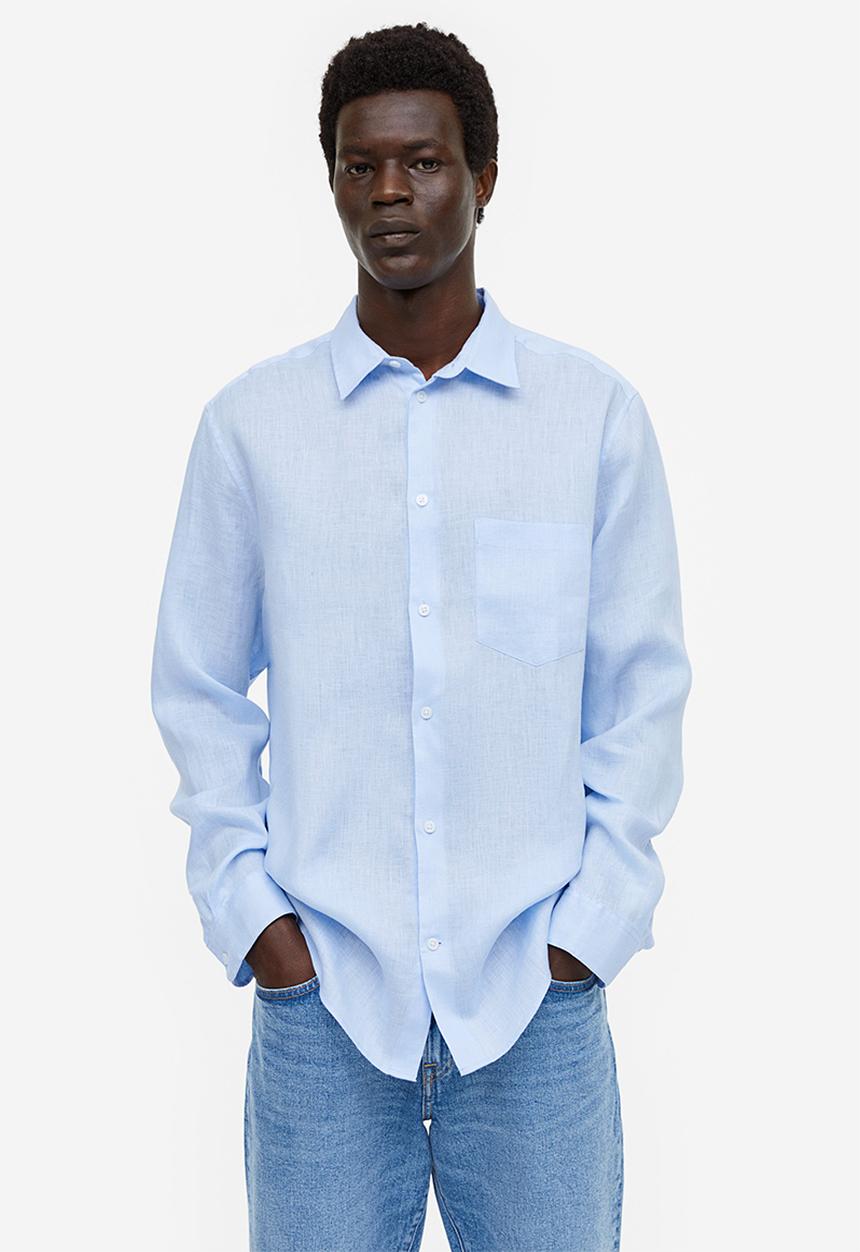H&M - Regular fit linen shirt - light blue 