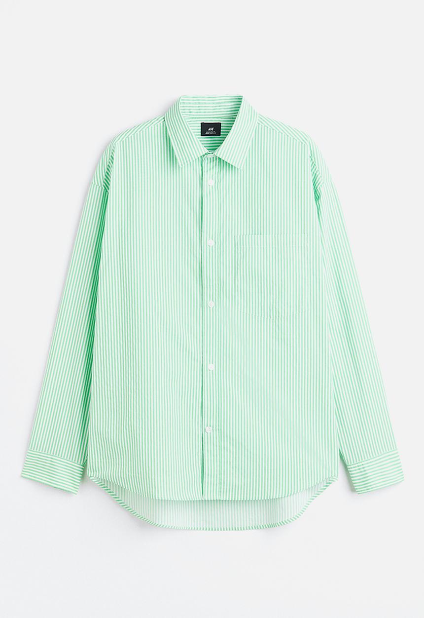 H&M - Oversized fit poplin shirt - light green/striped 