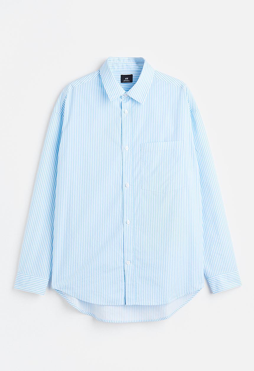 H&M - Oversized fit poplin shirt - light blue/white striped 