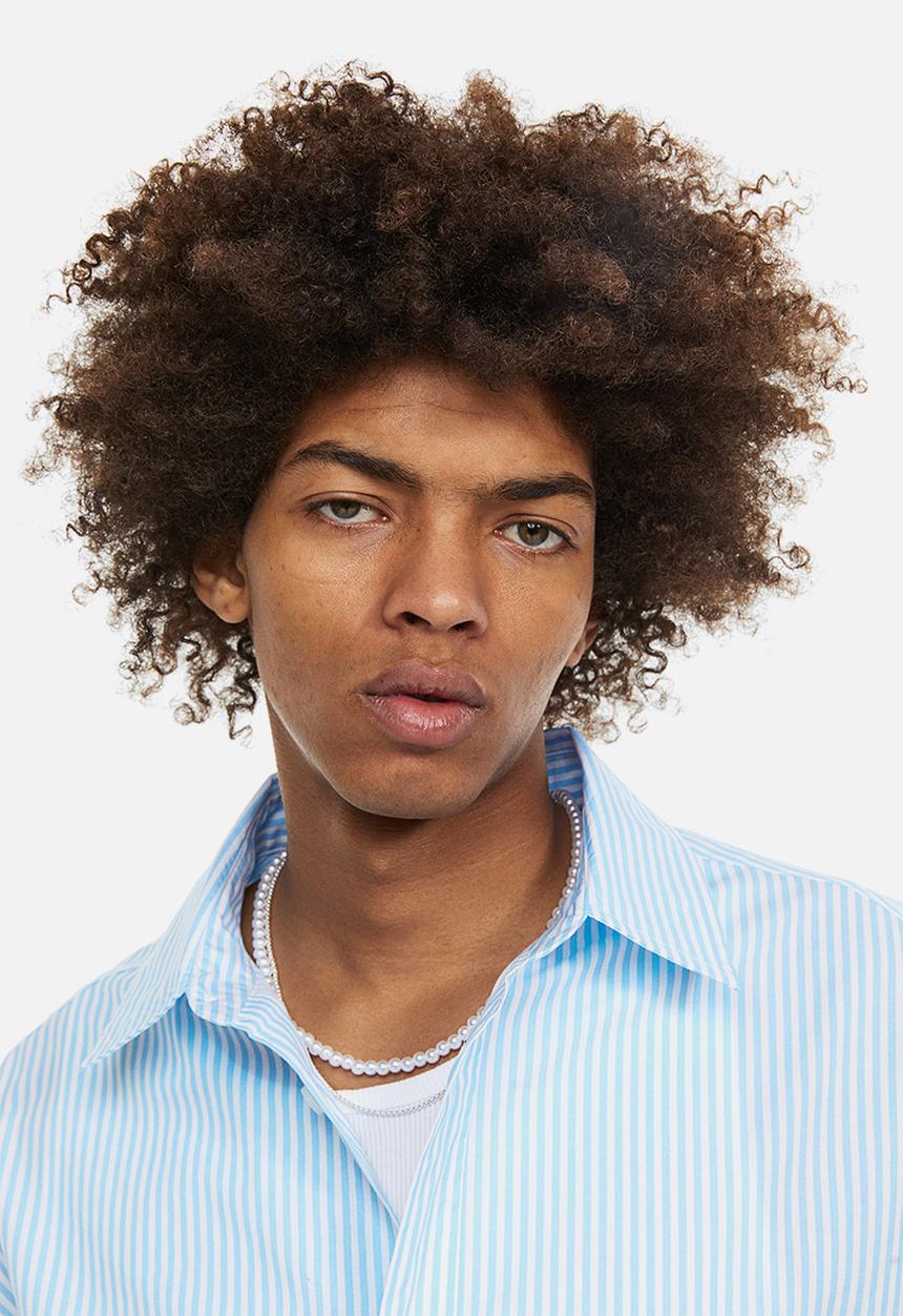 H&M - Oversized fit poplin shirt - light blue/white striped 
