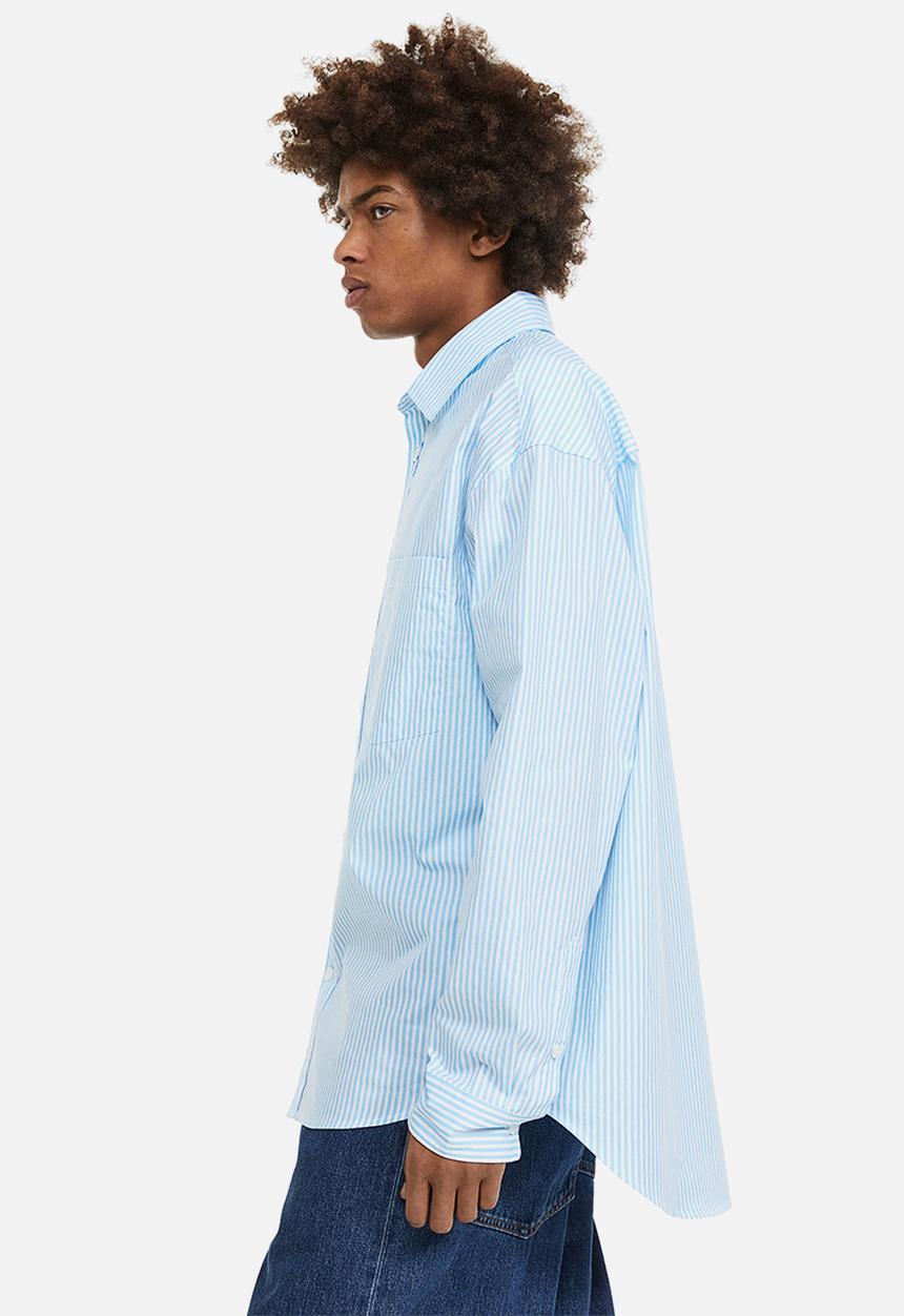 H&M - Oversized fit poplin shirt - light blue/white striped 