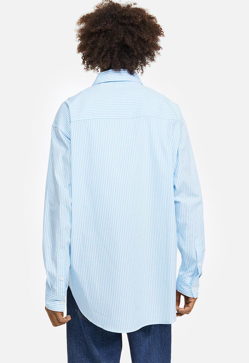 H&M - Oversized fit poplin shirt - light blue/white striped 
