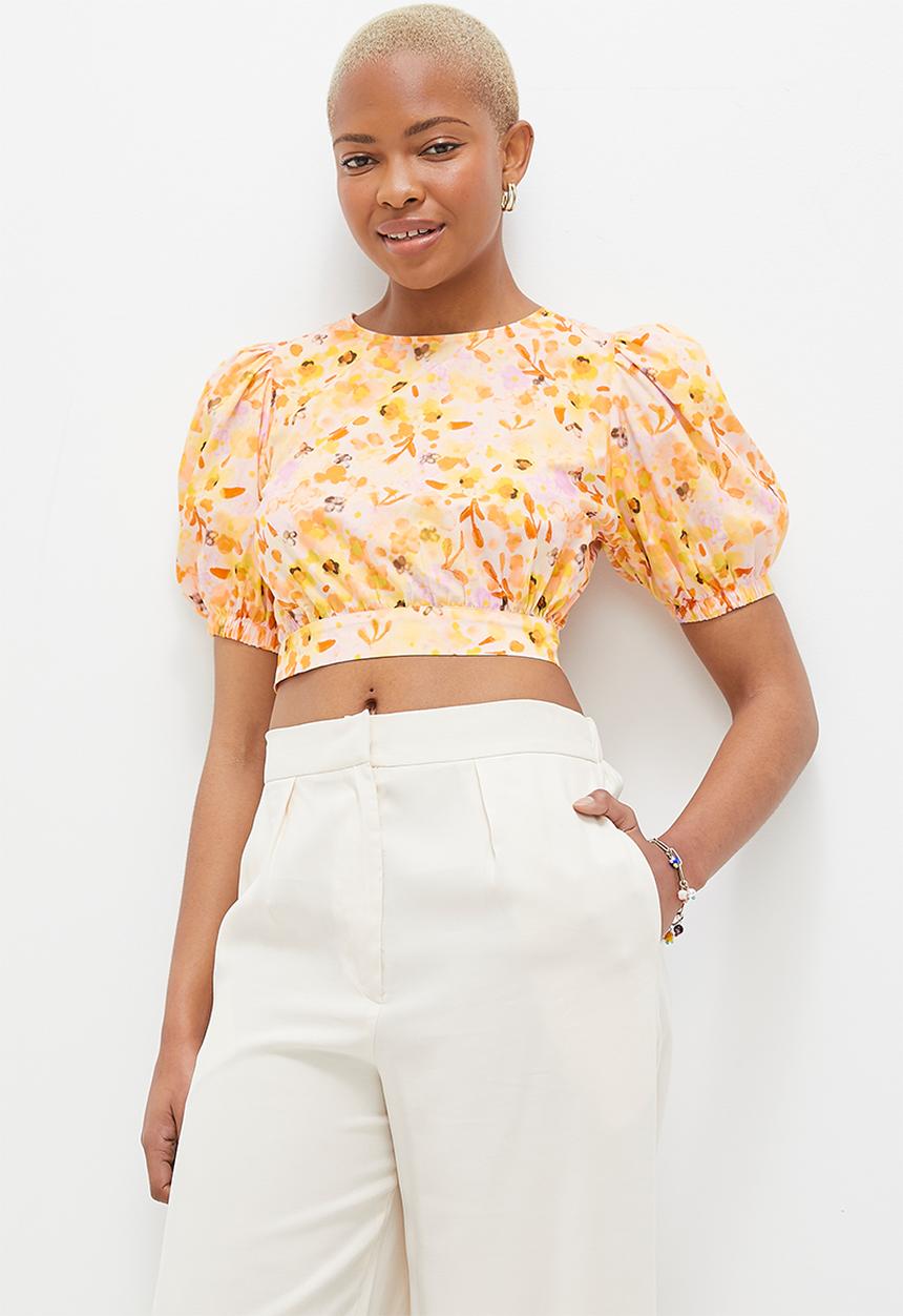 MILLA - Back detail puff sleeve blouse - orange