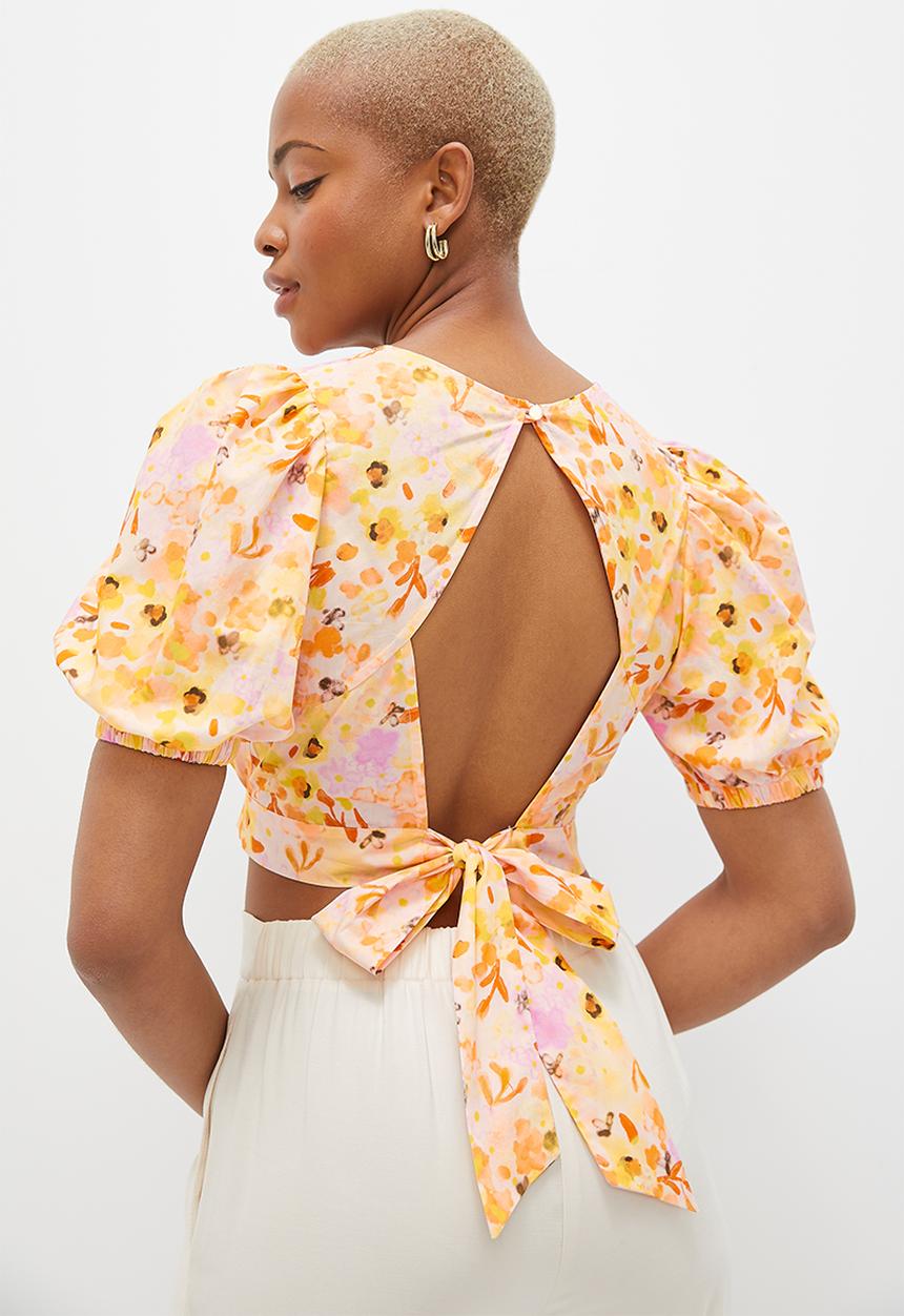 MILLA - Back detail puff sleeve blouse - orange