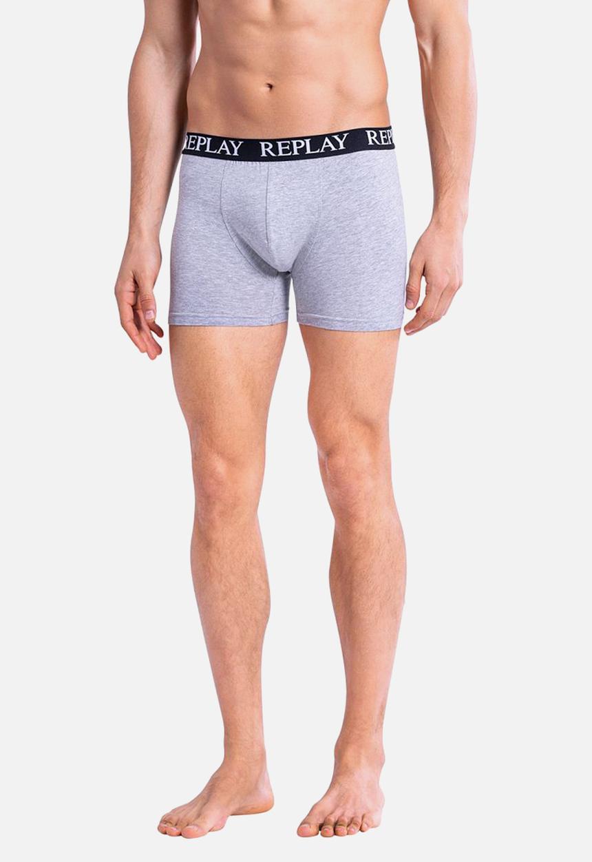 Replay - Replay boxer style 01/c basic cuff logo 3pcs box - black/grey mel/turq