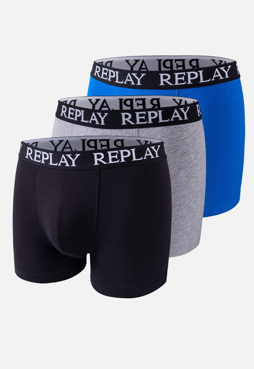 Replay - Replay boxer style 01/c basic cuff logo 3pcs box - black/grey mel/turq