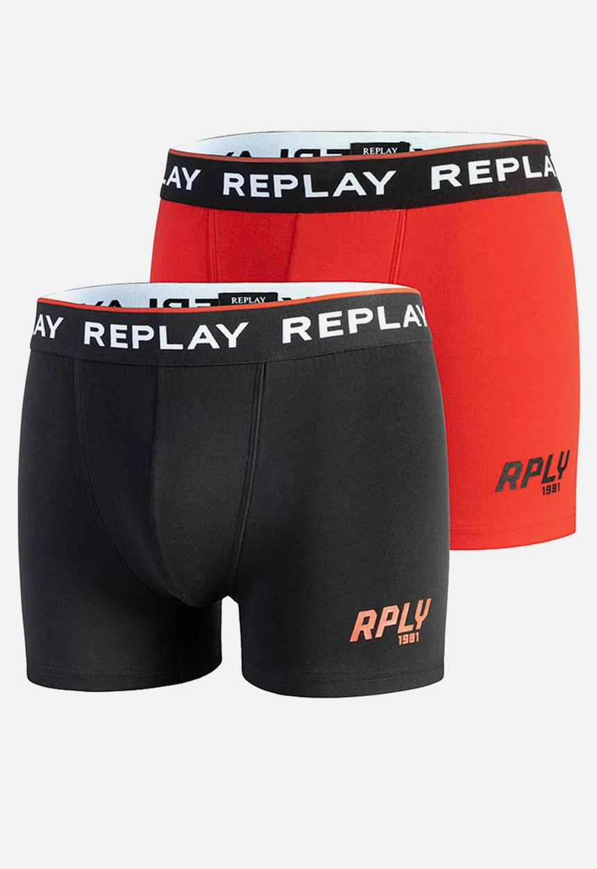 Replay - Replay boxer style 2 cuff logo & print 2pcs box - black/red