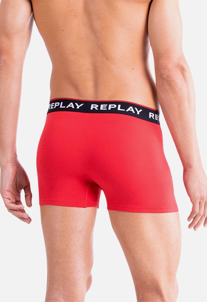 Replay - Replay boxer style 2 cuff logo & print 2pcs box - black/red