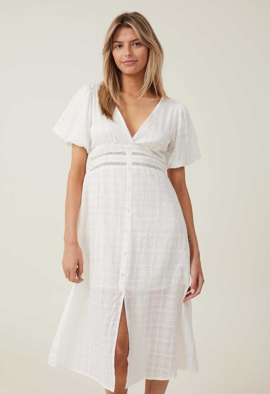 Cotton On - Prairie v-neck midi dress - white