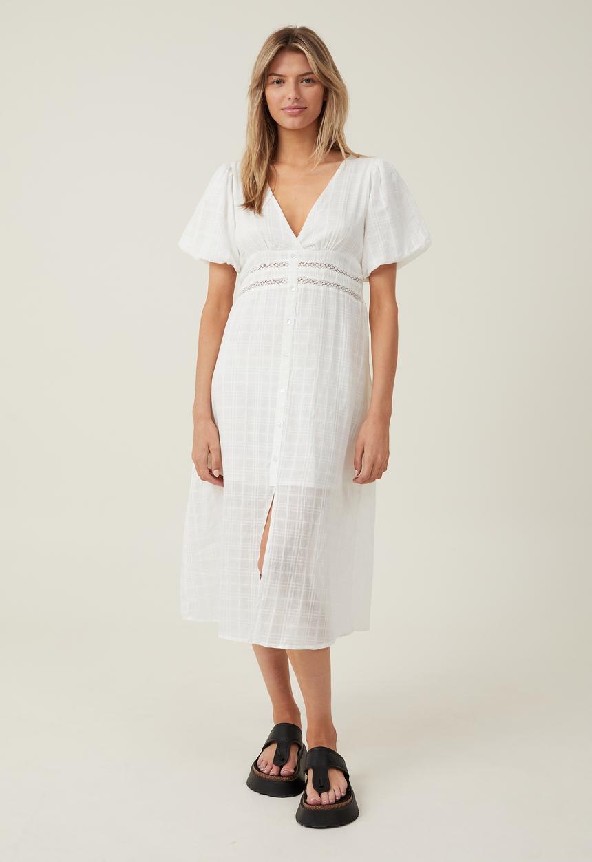 Cotton On - Prairie v-neck midi dress - white