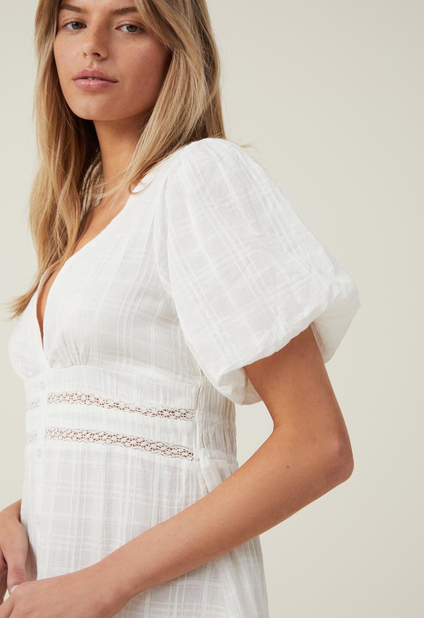 Cotton On - Prairie v-neck midi dress - white