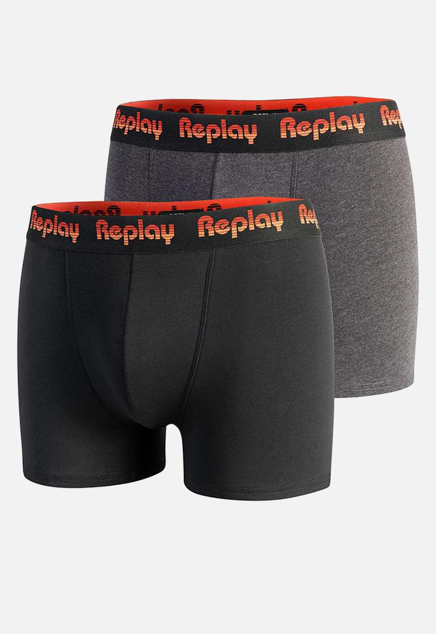 Replay - Replay boxer style 5 jacquard logo 2pcs box - black/dark grey mel/red