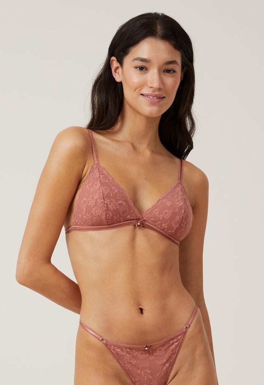 Cotton On - Aurora lace triangle bralette - rose dust