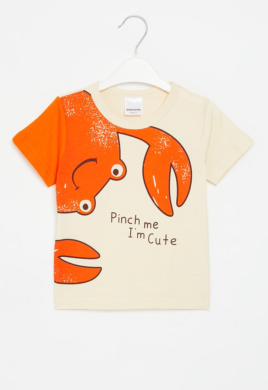 Pop Candy - Printed tee - ecru & orange