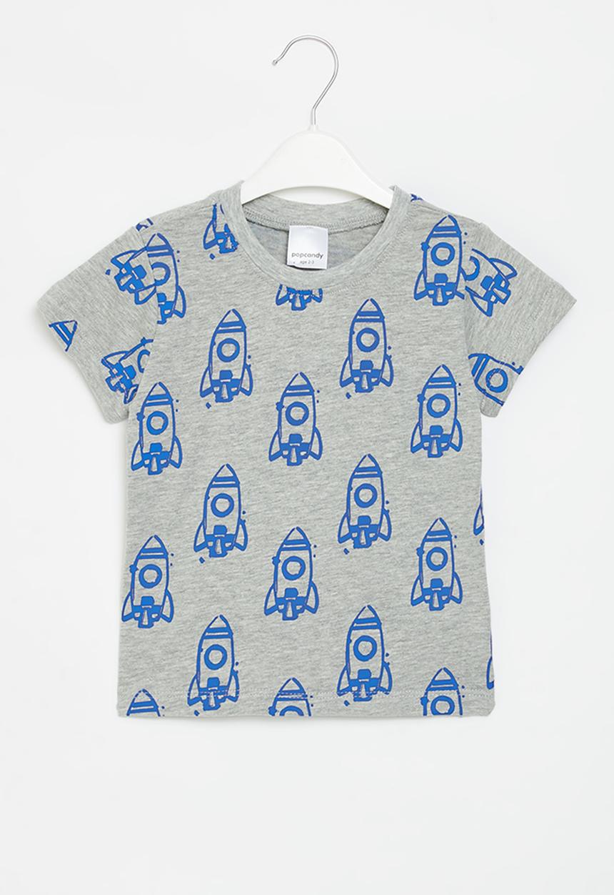 Pop Candy - Printed tee - grey & blue