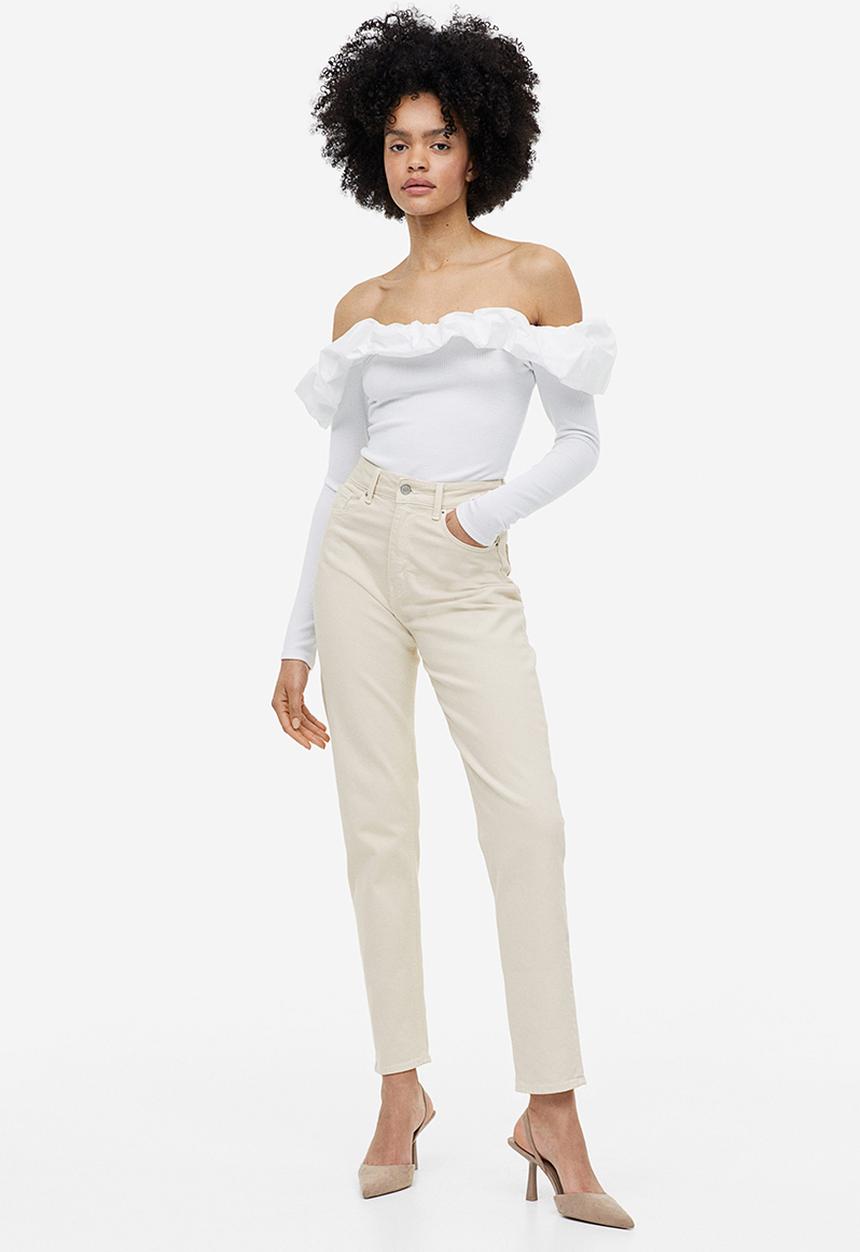 H&M - Slim mom high ankle jeans - light beige