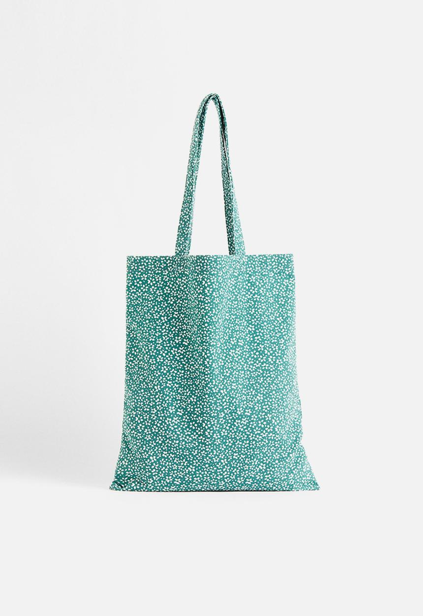 H&M - Printed canvas shopper - green/floral 