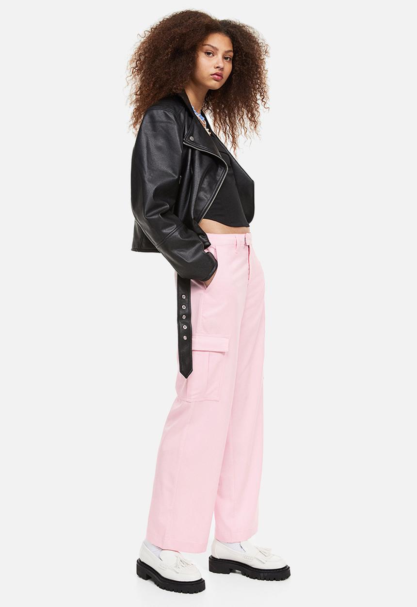 H&M - Straight cargo trousers - light pink 