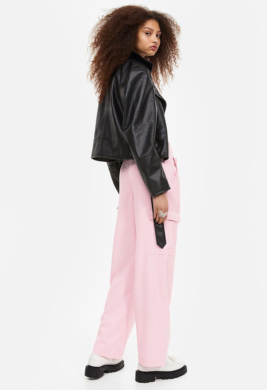 H&M - Straight cargo trousers - light pink 