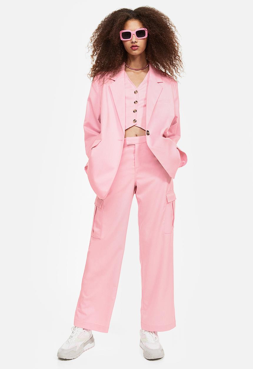 H&M - Straight cargo trousers - light pink 