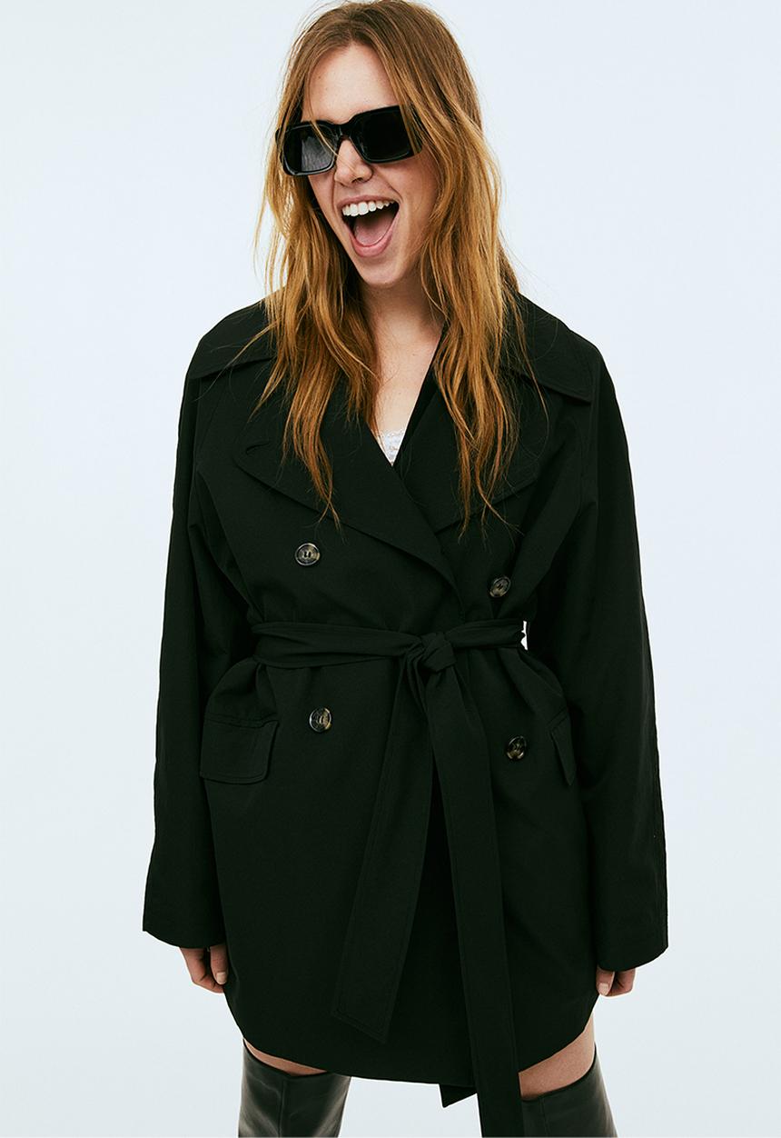 H&M - Double-breasted trench coat - black