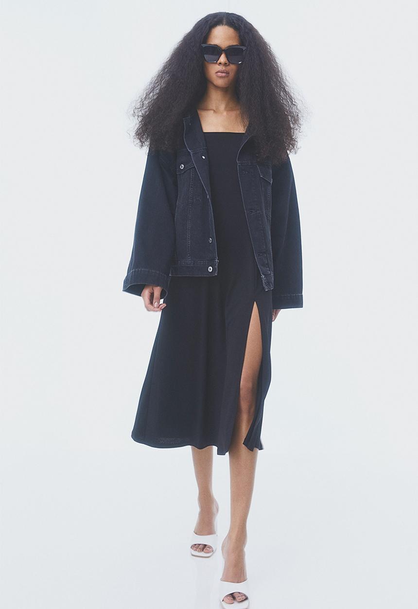 H&M - Square-neck jersey dress - black 