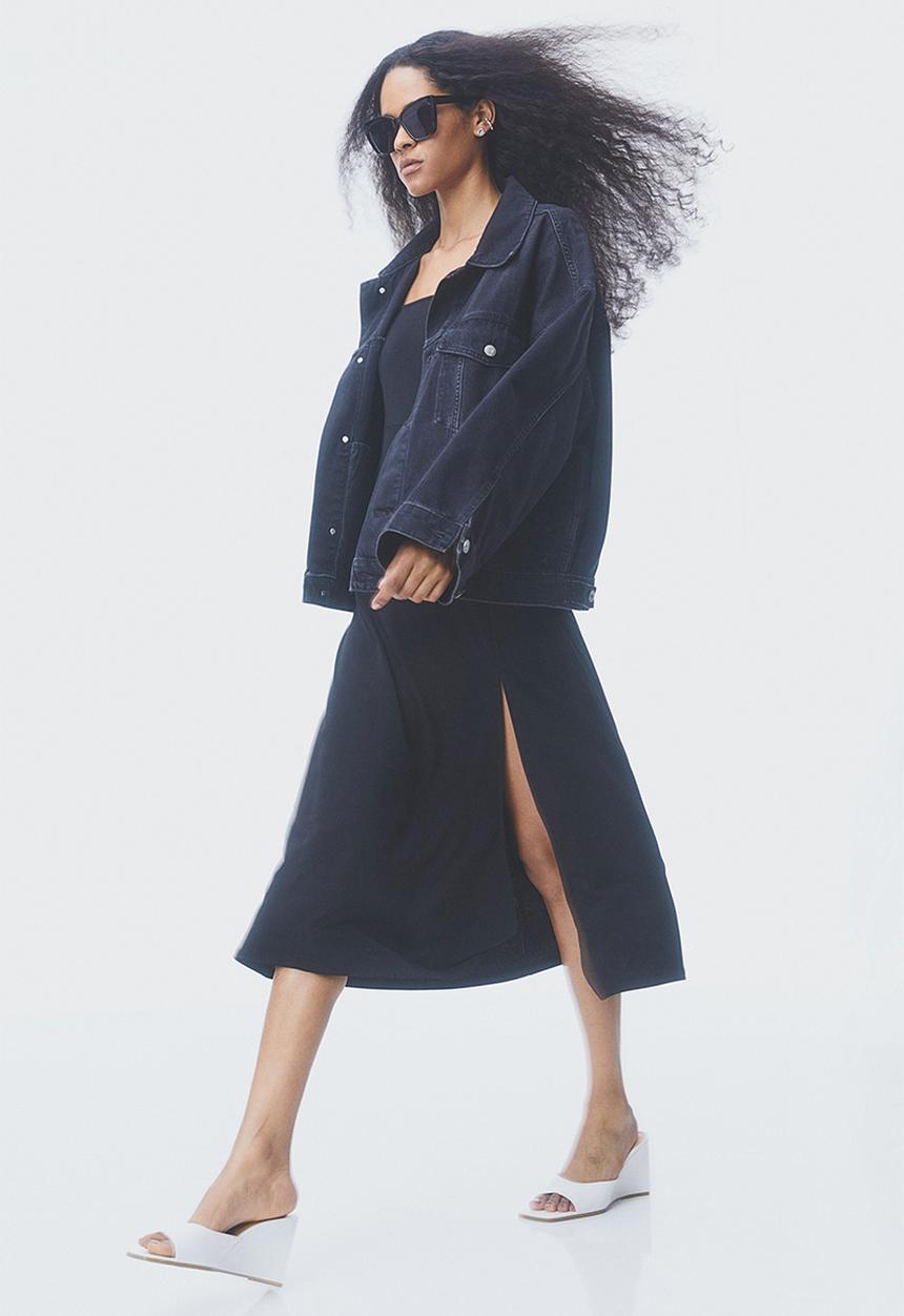 H&M - Square-neck jersey dress - black 