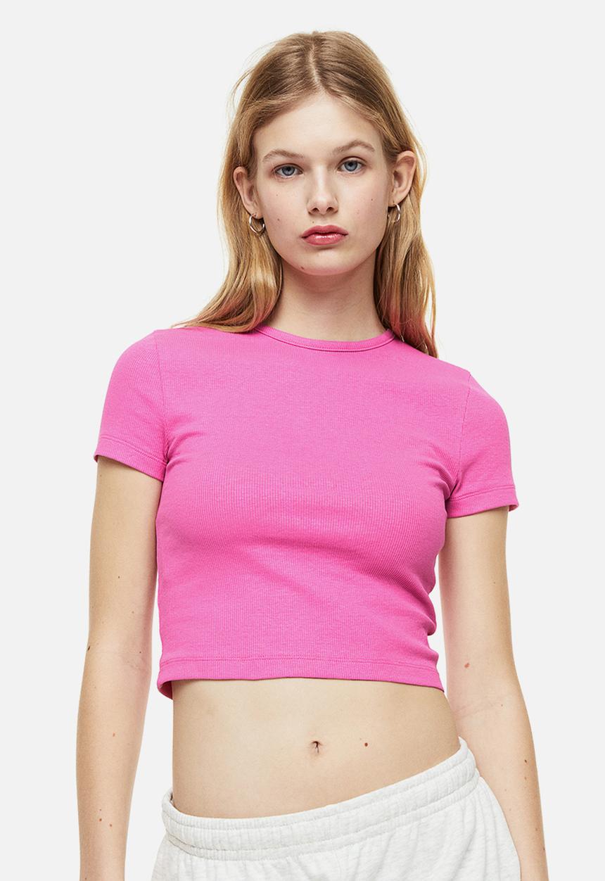 H&M - Ribbed cropped top - cerise