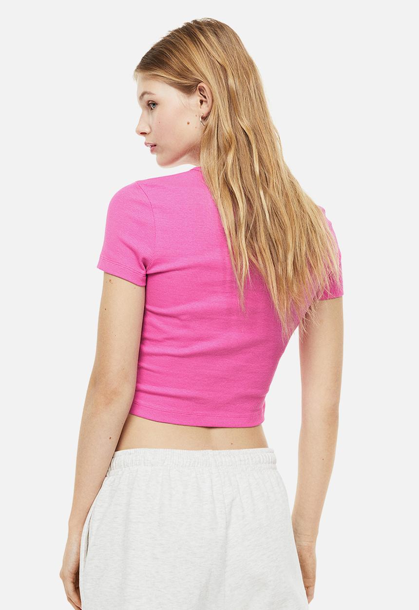 H&M - Ribbed cropped top - cerise