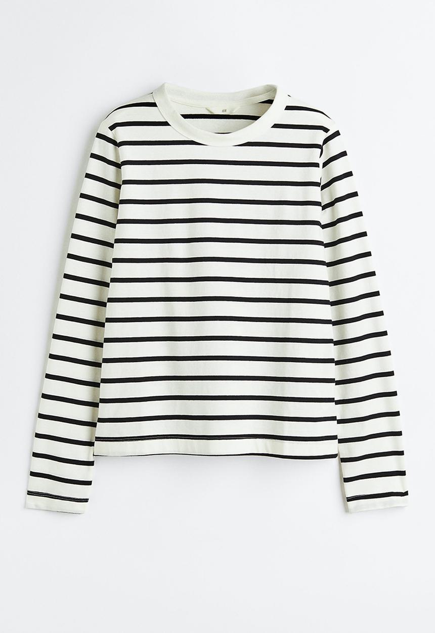 H&M - Cotton jersey top - white/striped