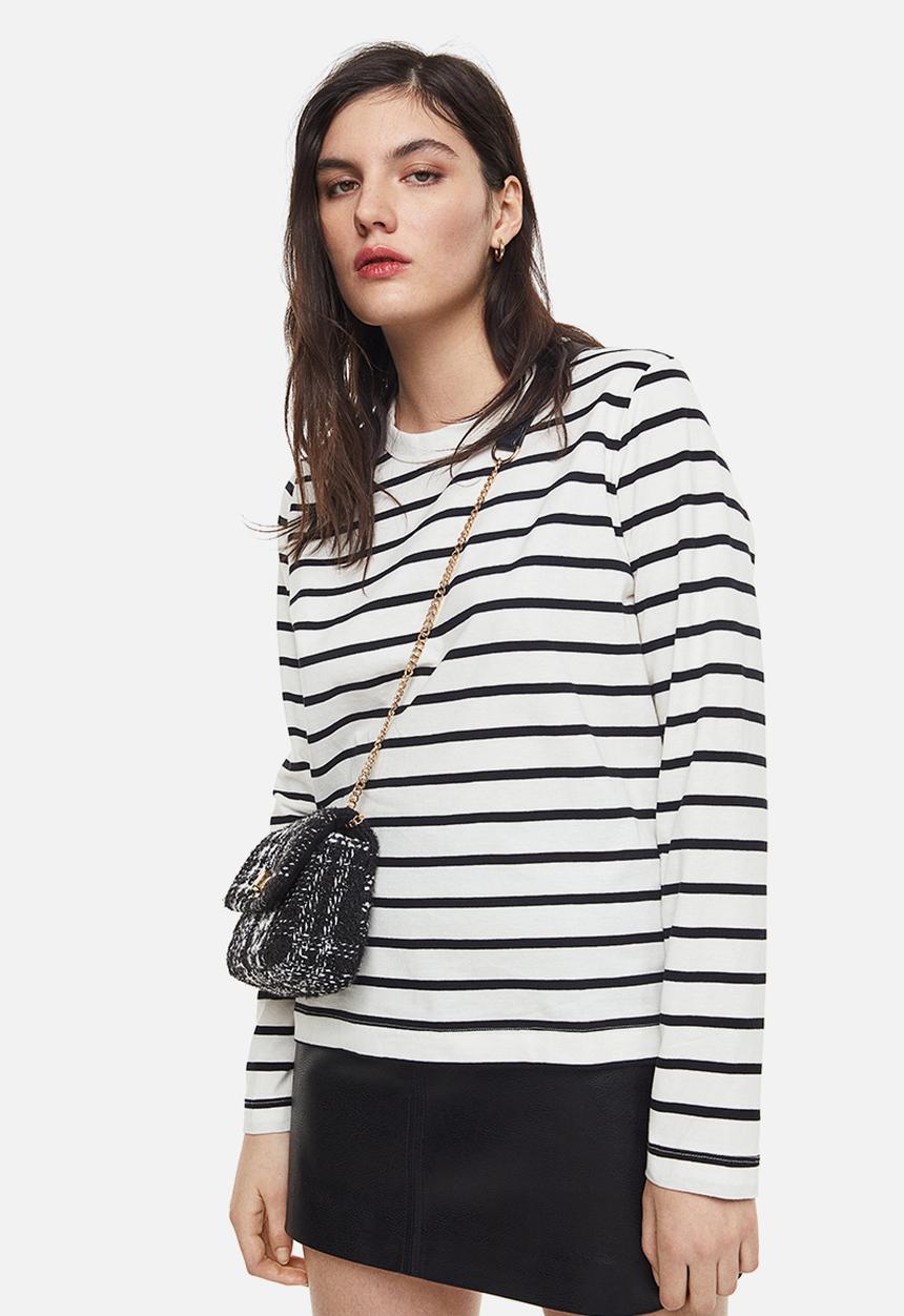 H&M - Cotton jersey top - white/striped