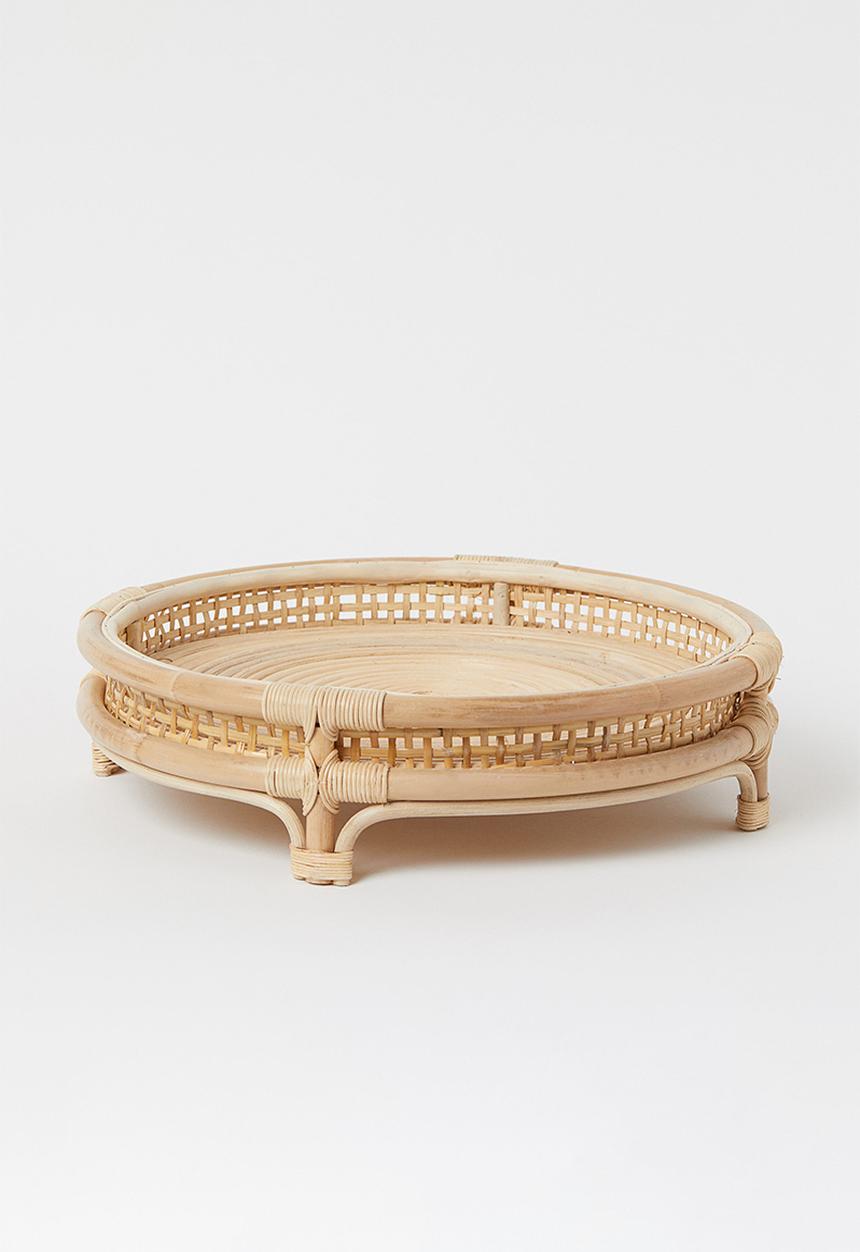 H&M - Round rattan tray - light beige 
