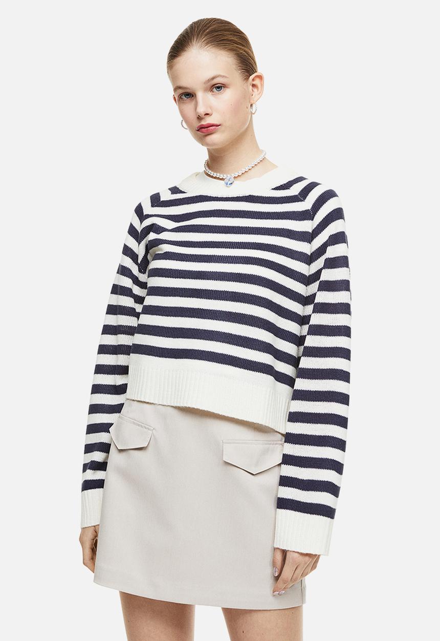 H&M - Short jumper - navy blue/striped 