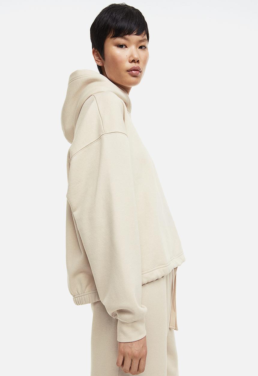 H&M - Boxy drawstring hoodie - light greige