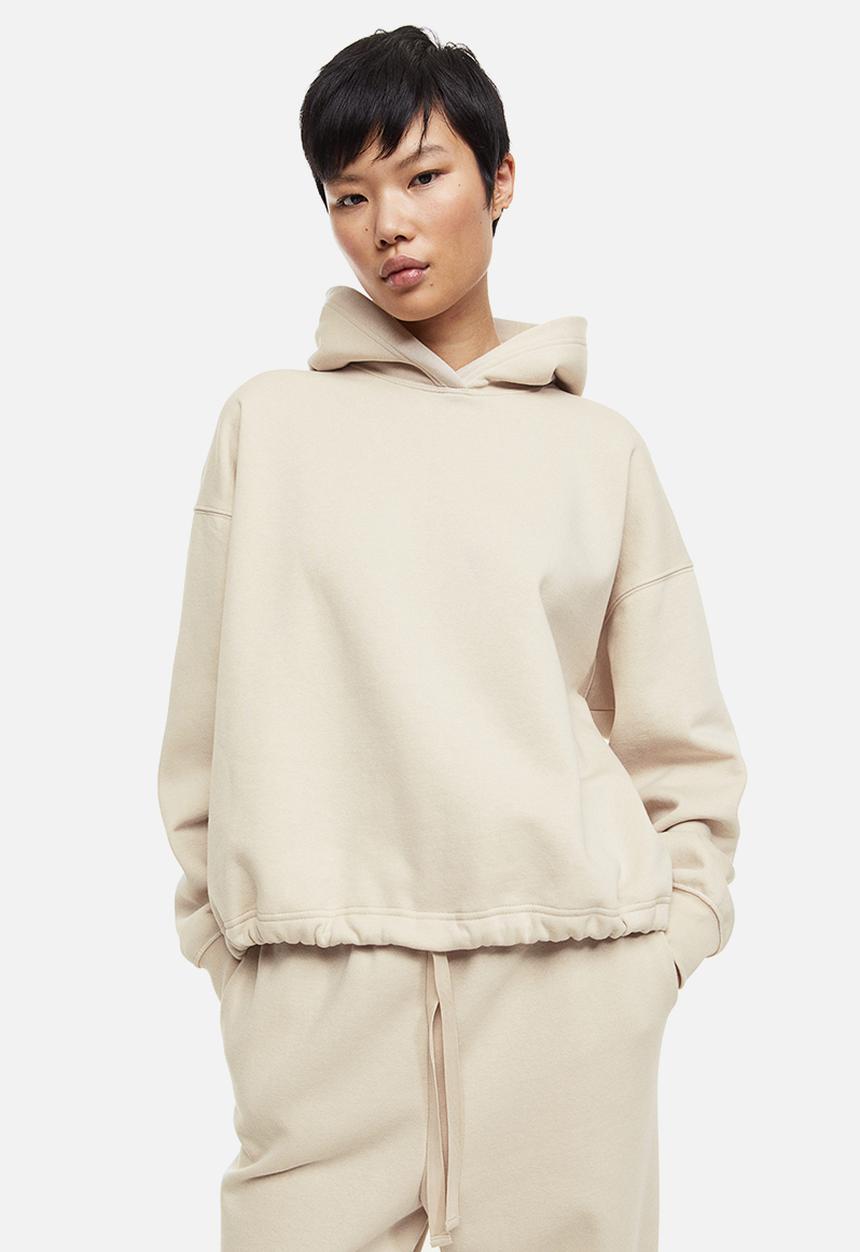 H&M - Boxy drawstring hoodie - light greige