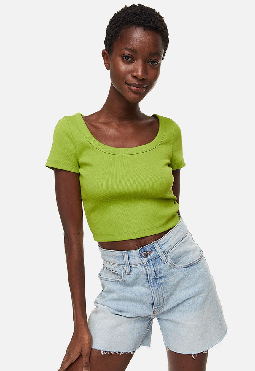 H&M - Ribbed cotton top - lime green