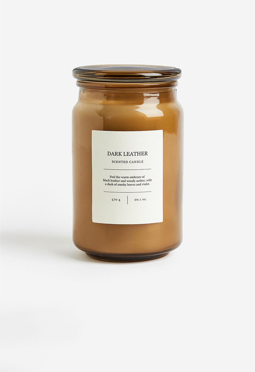 H&M - Scented candle in a glass jar - beige/dark leather 