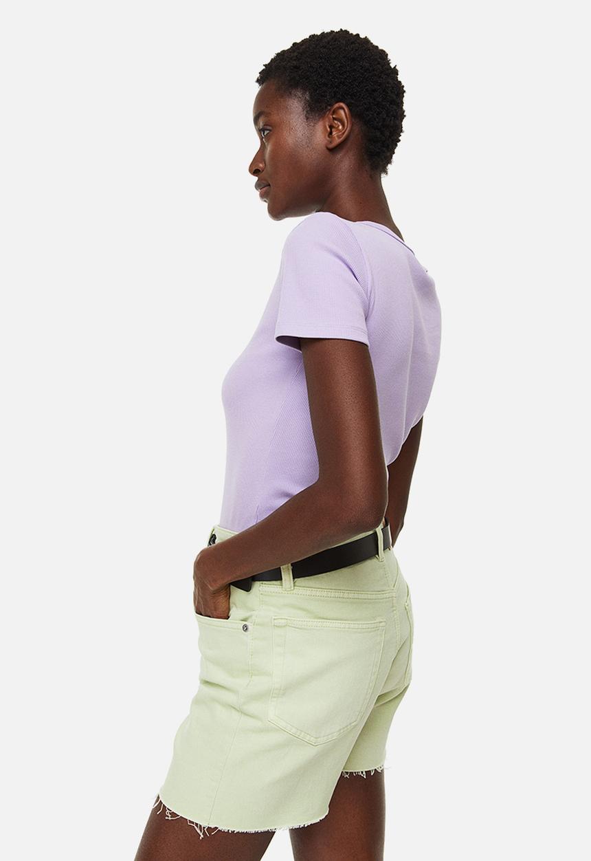 H&M - Fitted ribbed top - light purple 