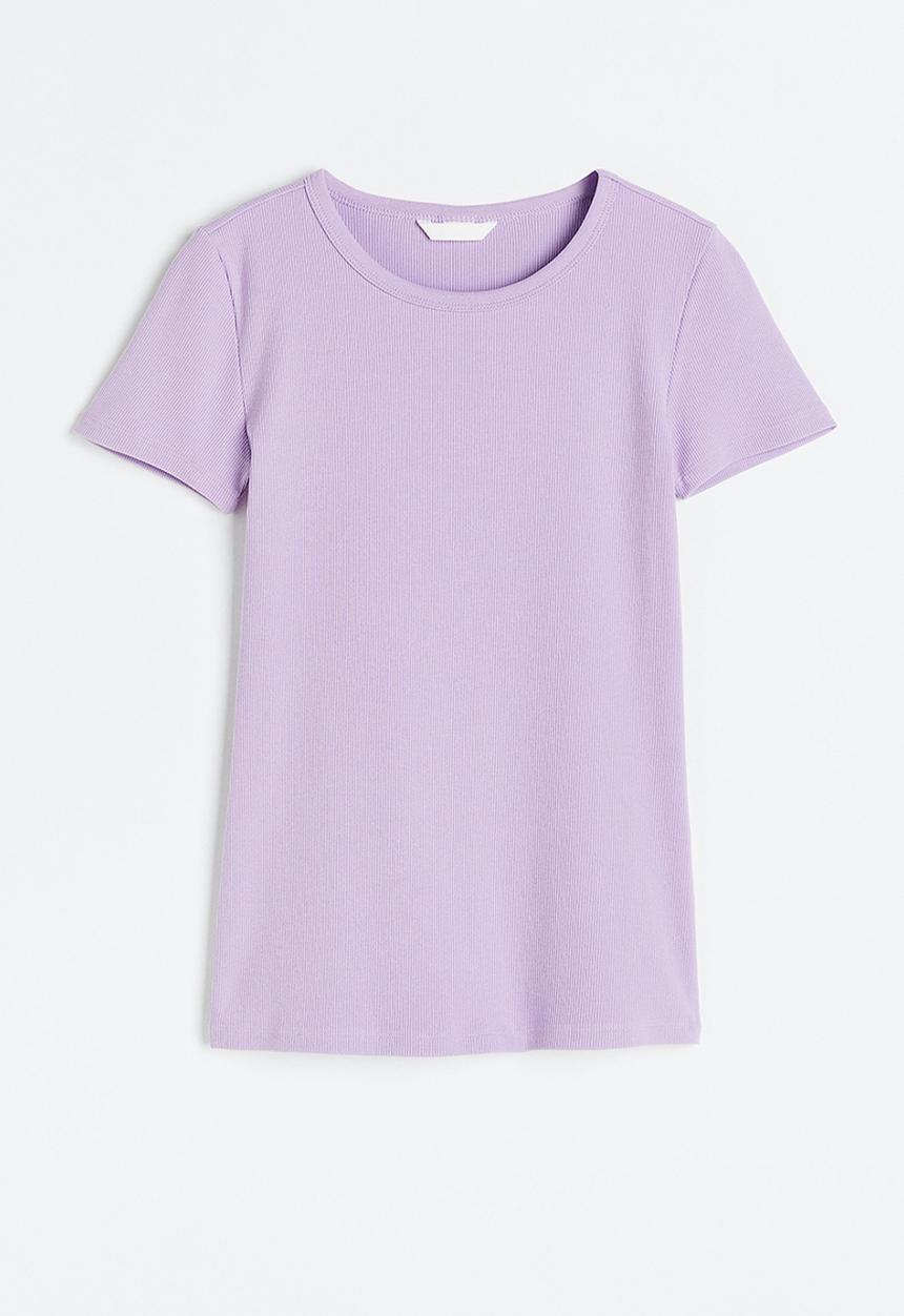 H&M - Fitted ribbed top - light purple 