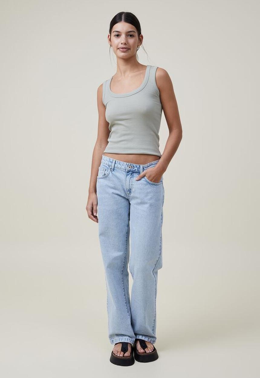 Cotton On - The one organic rib scoop tank - desert sage